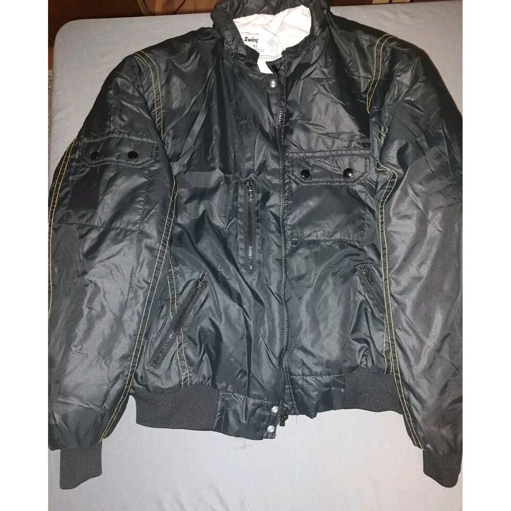 Vintage Swingster Jacket Men's XL Black Long Sleeve Made in USA Pockets